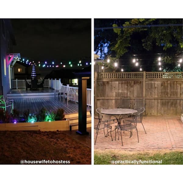 Enbrighten Bundle - Seasons Color-Changing LED Landscape Lights (9 Lights,  80ft. Black Cord) with Enbrighten Outdoor Plug-in 2-Outlet WiFi Smart