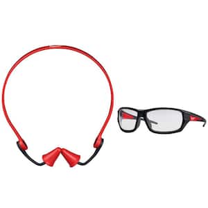 Banded Reusable Earplugs with 25 dB Noise Reduction and Performance Safety Glasses with Clear Fog-Free Lenses