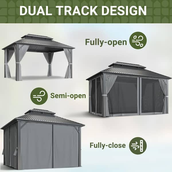●WEIRDOZ KOZYARD Caesar 12 ft. x 10 ft. Gray Double Roof Hardtop
