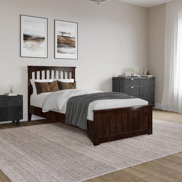 AFI Becket Walnut Brown Solid Wood Frame Twin XL Low Profile Platform Bed Matching Footboard