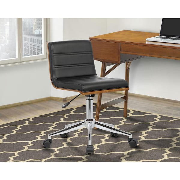 Armen Living Bowie 31 in. Black Faux Leather and Chrome Finish Mid-Century Office Chair