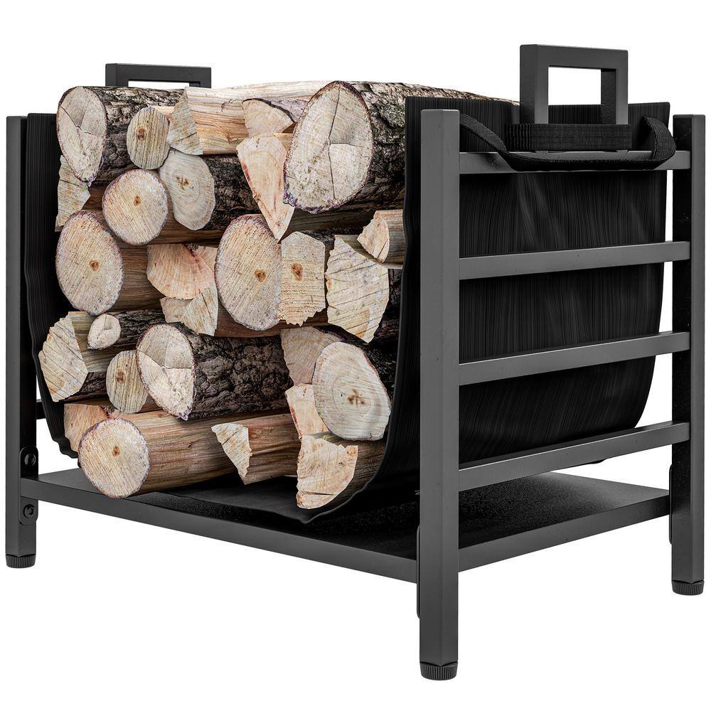 19.3 in. x 13.4 in. Outdoor Metal Firewood Rack in Black with Removable Log