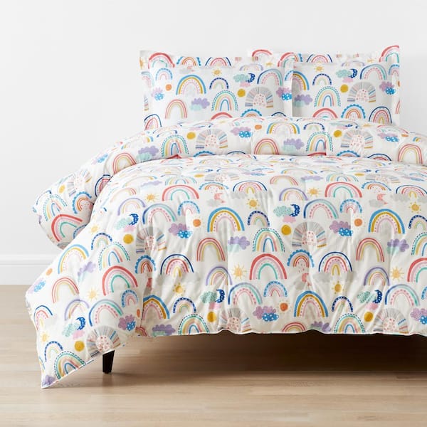 The Company Store Company Kids Magical Rainbows White Multi Organic Cotton Percale Twin/Twin XL Comforter Set