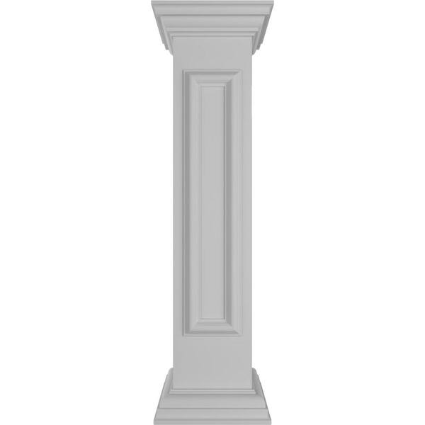 Ekena Millwork Straight 40 in. x 8 in. White Box Newel Post with Panel, Flat Capital and Base Trim (Installation Kit Included)