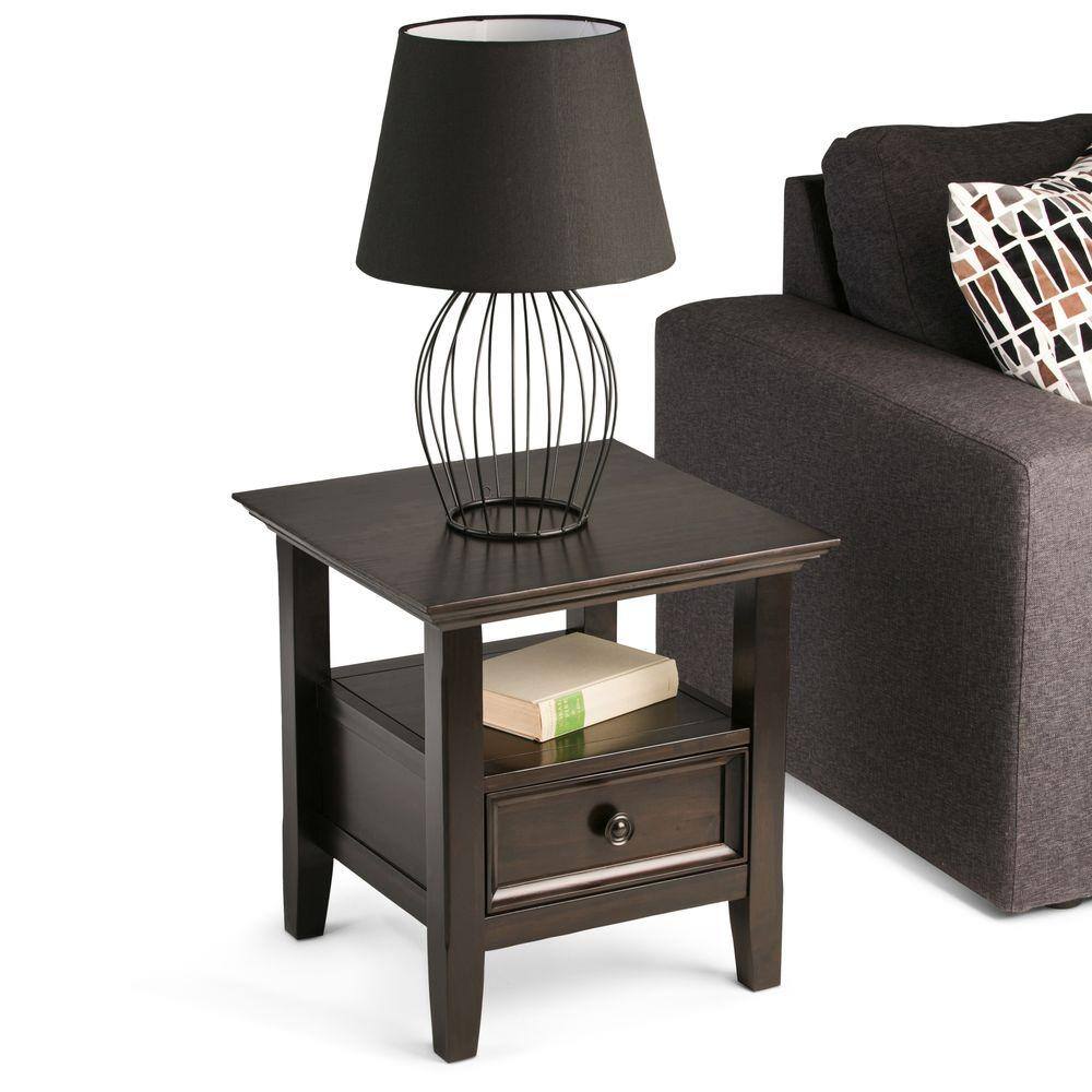Amherst Hickory Brown Solid Wood 19" Square Transitional End Table with Storage