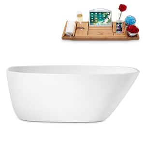 59 in. Acrylic Flatbottom Non-Whirlpool Bathtub in Glossy White with Matte Oil Rubbed Bronze Drain and Overflow Cover