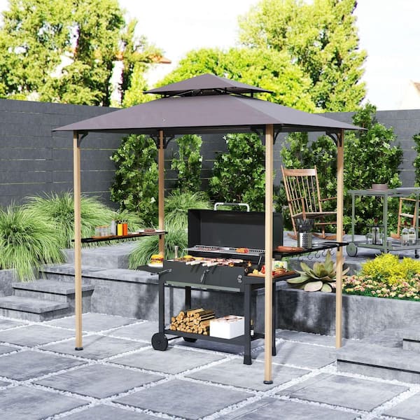 Outsunny 8 ft. x 5 ft. Natural Wood Grill Gazebo, Double Tiered