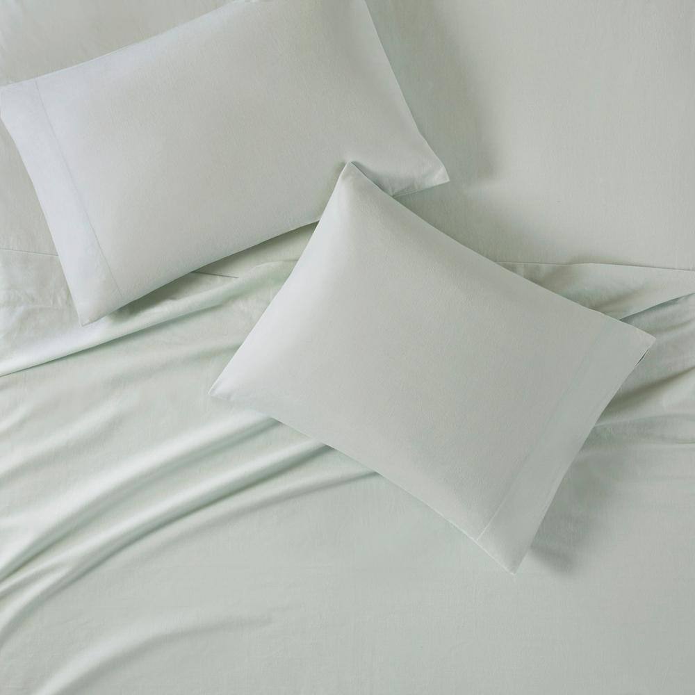 Seafoam Solid Queen Cotton Flannel 4-Piece Sheet Set