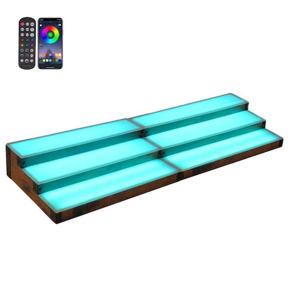 3.75 in. H x 16 in. W 24-Bottle LED Lighted Liquor Display Shelf with App Control, Music Sync & Timer Brown, 2-Pack