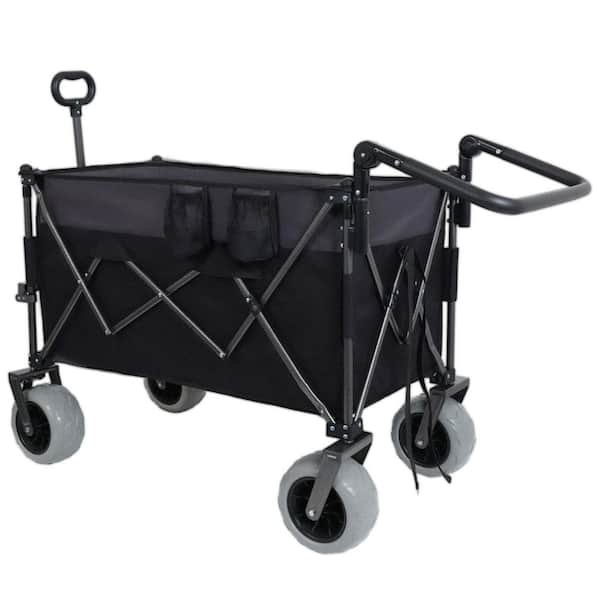 22 cu. ft. Multi-Functional Push-Pull Folding Steel Garden Cart Rotating Handle & 9 x 4 in. Beach Tires in Black-Gray