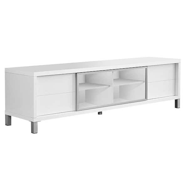 Monarch Specialties 71 in. White Wood TV Stand with 1 Drawer Fits TVs Up to 71 in. with Doors