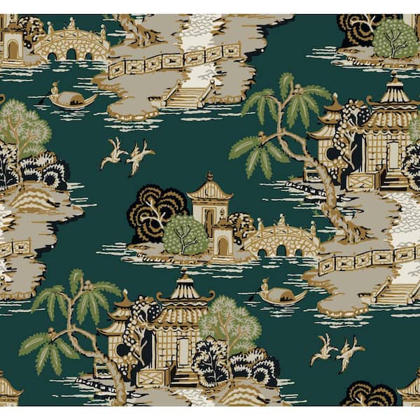 York Wallcoverings Pagoda And Sampan Scenic Forest Wallpaper Roll