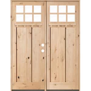 72 in. x 96 in. Craftsman Knotty Alder 6-Lite Clear Unfinished Wood/Dentil Shelf Left Active Double Prehung Front Door
