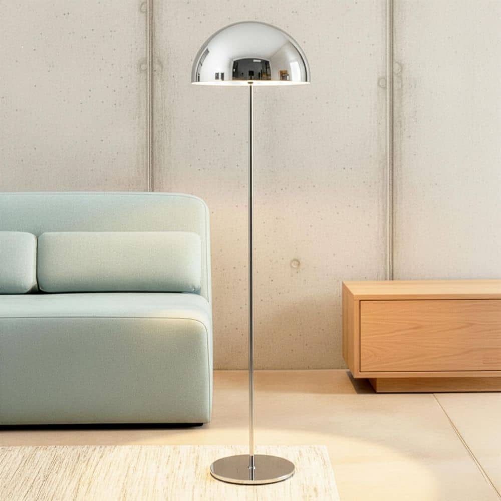 Ono 66 in. Glossy Chrome Modern Column 2-Light Color Adjusting LED Floor Lamp with Matching Rounded Domed Shade