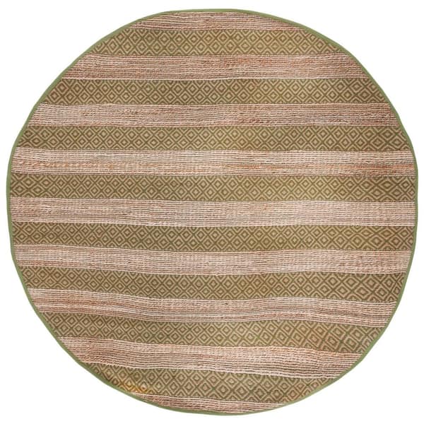 Natural Fiber 7 ft. x 7 ft. Green/Natural Striped Round Area Rug