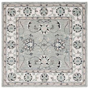 Micro-Loop Grey/Ivory 5 ft. x 5 ft. Border Persian Square Area Rug