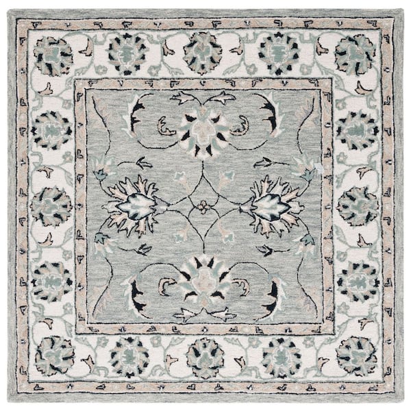 SAFAVIEH Micro-Loop Grey/Ivory 5 ft. x 5 ft. Border Persian Square Area Rug