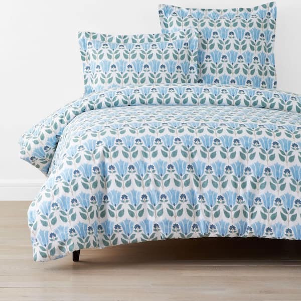 The Company Store Company Cotton Ellary Flower Blue/Green Twin/Twin XL Cotton Percale Duvet Cover