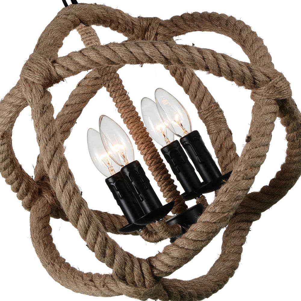 Rustic Black Steel Cage Pendant Light with Rope Embellishment