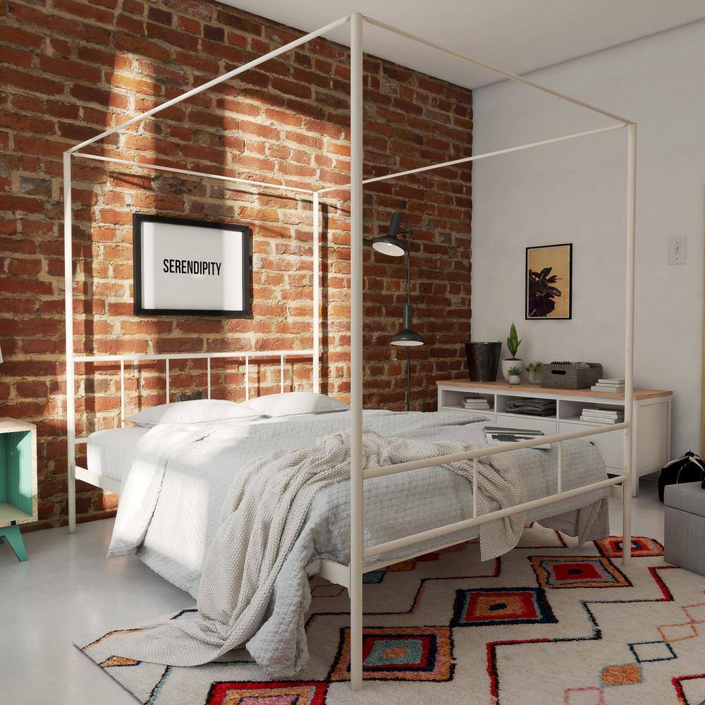 Marion Queen White Metal Canopy Platform Bed with Headboard