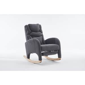 Natural Wood Outdoor Rocking Chair with Dark Gray Cushion, Adjustable Footrest