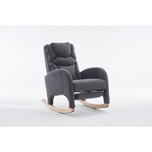 Tenleaf Natural Wood Outdoor Rocking Chair with Dark Gray Cushion, Adjustable Footrest