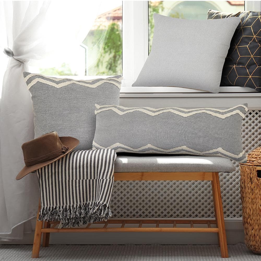 Elevated Classic Chevron Bordered 20" Square Throw Pillow in Gray & White