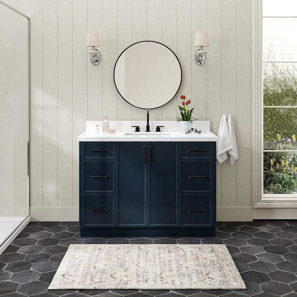 ARIEL Kelly 48 in. Single Sink Freestanding Bathroom Vanity in Midnight Blue with Pure White Quartz Top
