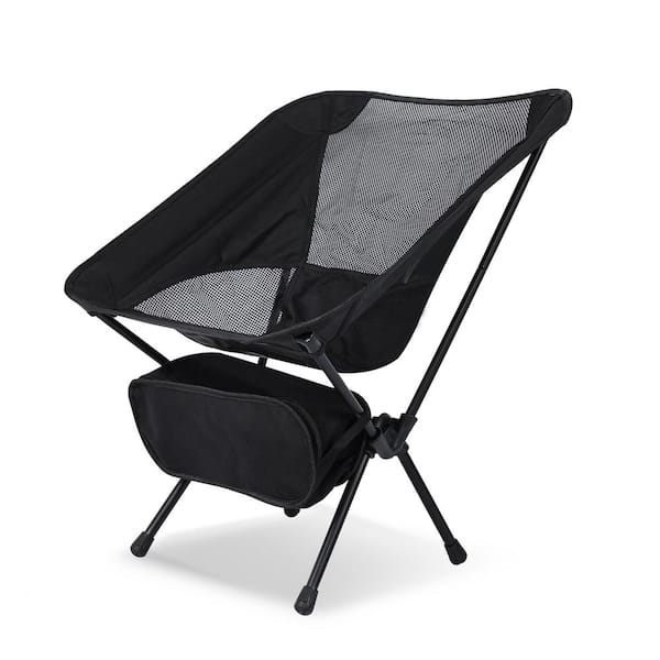 ITOPFOX Aluminium Alloy Metal Outdoor Lounge Chair Ultralight Portable Light-Weight Foldable Chair in Black (Set of 1)