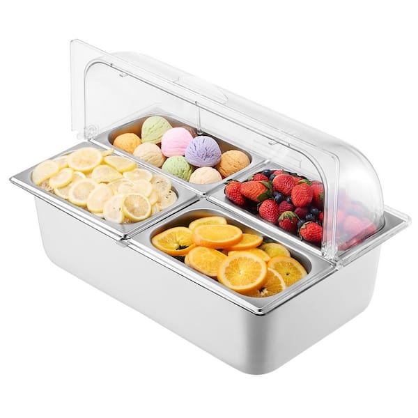 VEVOR Countertop Food Serving Display Container 4-Pan Stainless Steel Food Serving Buffet Condiment Dispenser Chafing Dishes