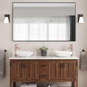 59 in. W x 35 in. H Rectangular Alloy Framed Wall Bathroom Vanity Mirror Modern Full Length Bathroom Vanity Black Mirror