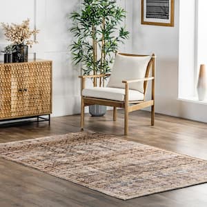 Ashleigh Hand Woven Vintage Distressed Flatweave Beige 5 ft. x 8 ft. Traditional Area Rug