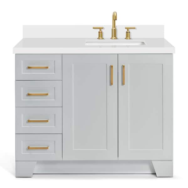 Taylor 42 in. W x 22 in. D x 36 in. H Bath Vanity in Gray with Pure White Quartz Top
