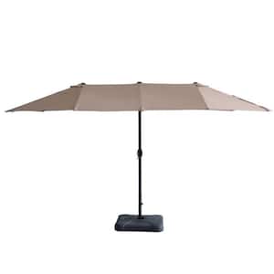 15 ft. Black Steel Rectangular Market Patio Umbrella in Beige
