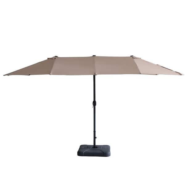 WELLFOR 15 ft. Iron Market Patio Umbrella in Beige