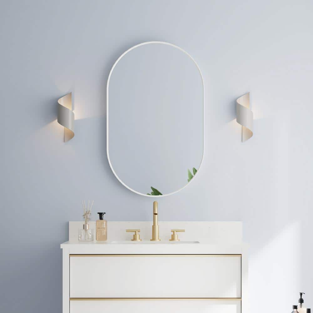 BELLA 20 in. W x 32 in. H Oval Aluminum Framed Wall-Mounted Bathroom Vanity Mirror in White price history on PriceWatchPro