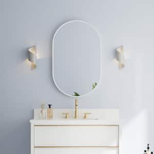 BELLA 20 in. W x 32 in. H Oval Aluminum Framed Wall-Mounted Bathroom Vanity Mirror in White