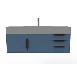 Maranon 48 in. W x 19 in. D x 19.75 in. H Single Bath Vanity in Matte Blue With Black Trim and Gray Solid Surface Top