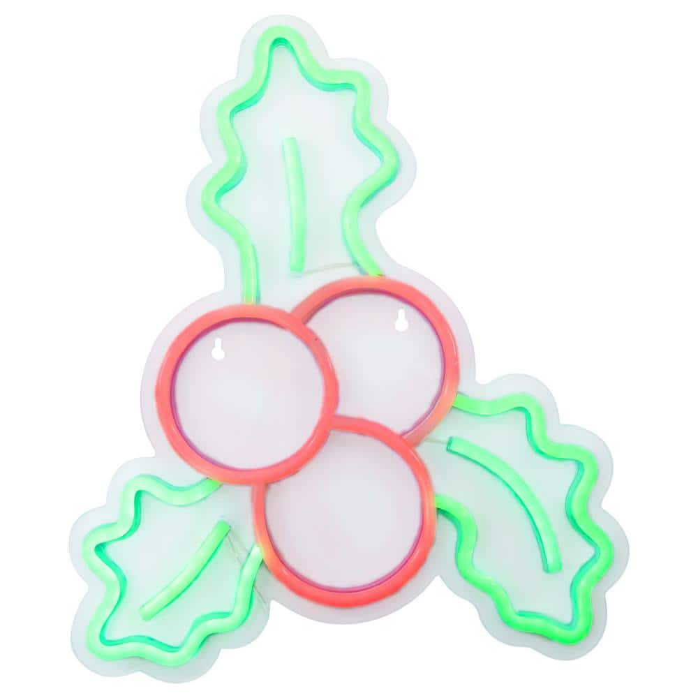 Northlight 12 in. LED Lighted Neon Style Holly Berries Christmas Window Silhouette