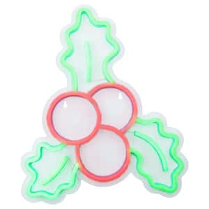 12 in. LED Lighted Neon Style Holly Berries Christmas Window Silhouette