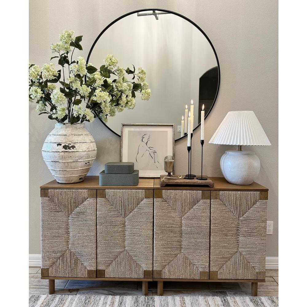Beacon Light Brown Seagrass Console Table with Doors, Set of 2