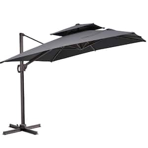 Double top 11 ft. x 9 ft. Rectangular Heavy-Duty 360-Degree Rotation Cantilever Patio Umbrella in Dark Gray