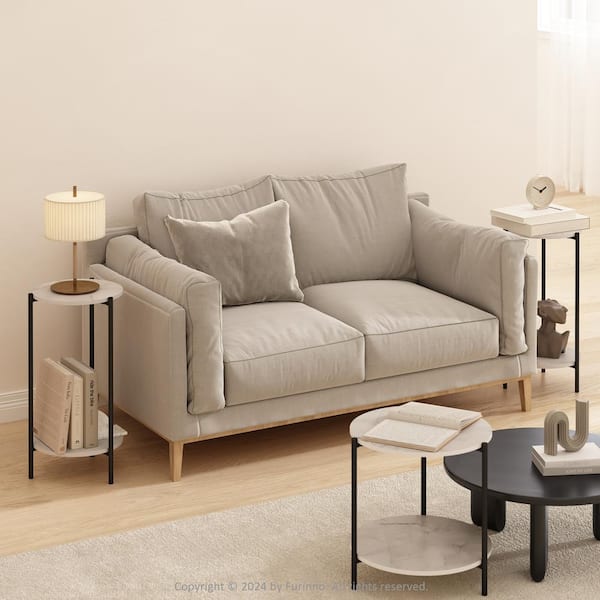 Furinno 11.57 in. Marble White Round Wood End Table Metal Leg (Set of 2)