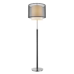62 in. Beige and Silver Traditional Shaped Standard Floor Lamp With And White Drum Shade
