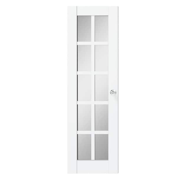 TENONER 24 in. x 80 in. Composite, MDF 10 Lite, Mirrored Glass, Primed, White Interior Door Slab with Silver Sphere Doorknob