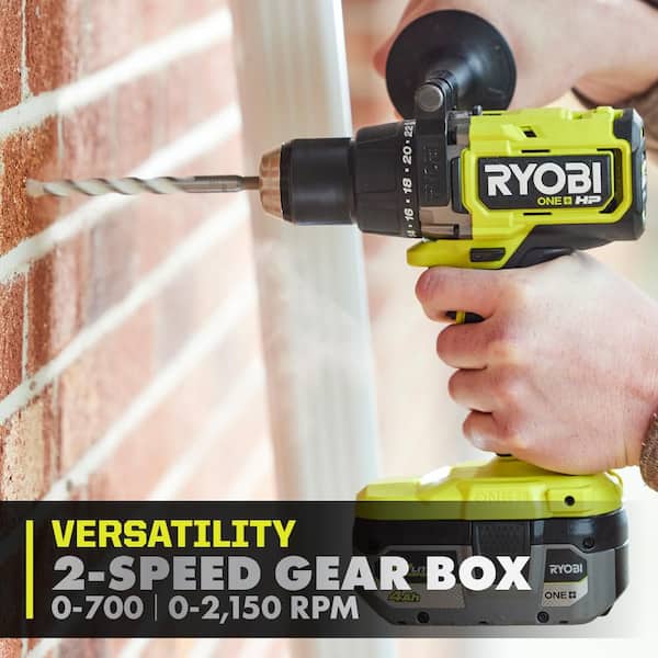 RYOBI - ONE+ HP 18V Brushless Cordless 1/2 in. Hammer Drill Kit 4.0 Ah HIGH PERFORMANCE Battery, Charger, and Bag