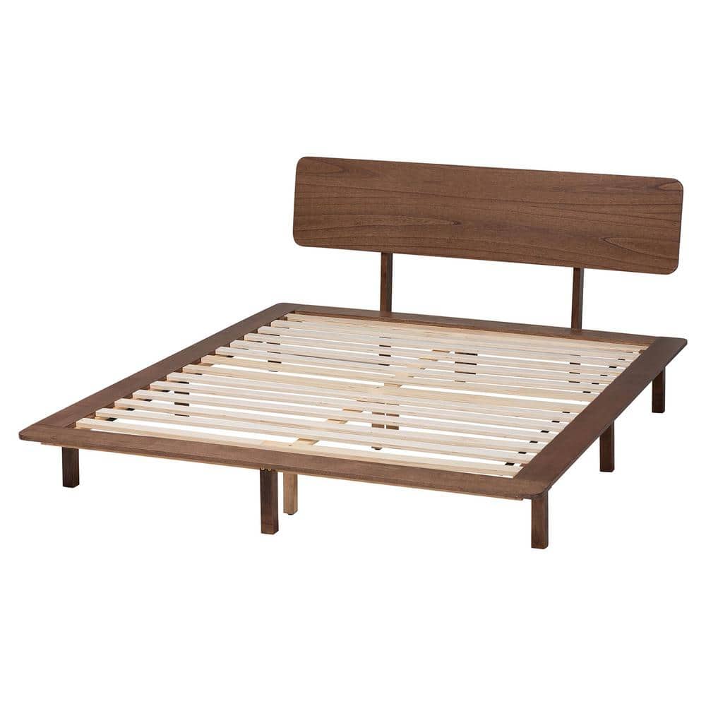Alyssa Walnut Brown Wood Queen Platform Bed with Angled Headboard