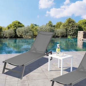 2-Pieces Aluminum Frame Outdoor Chaise Lounge Chair Patio Lawn Beach Pool Side Sunbathing Lounger Recliner Chair(Gray)