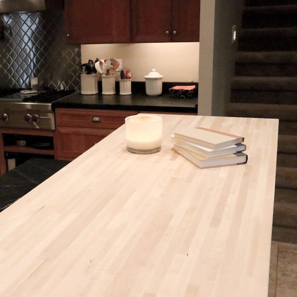 6 ft. L x 25 in. D Unfinished Birch Solid Wood Butcher Block Countertop  With Eased Edge