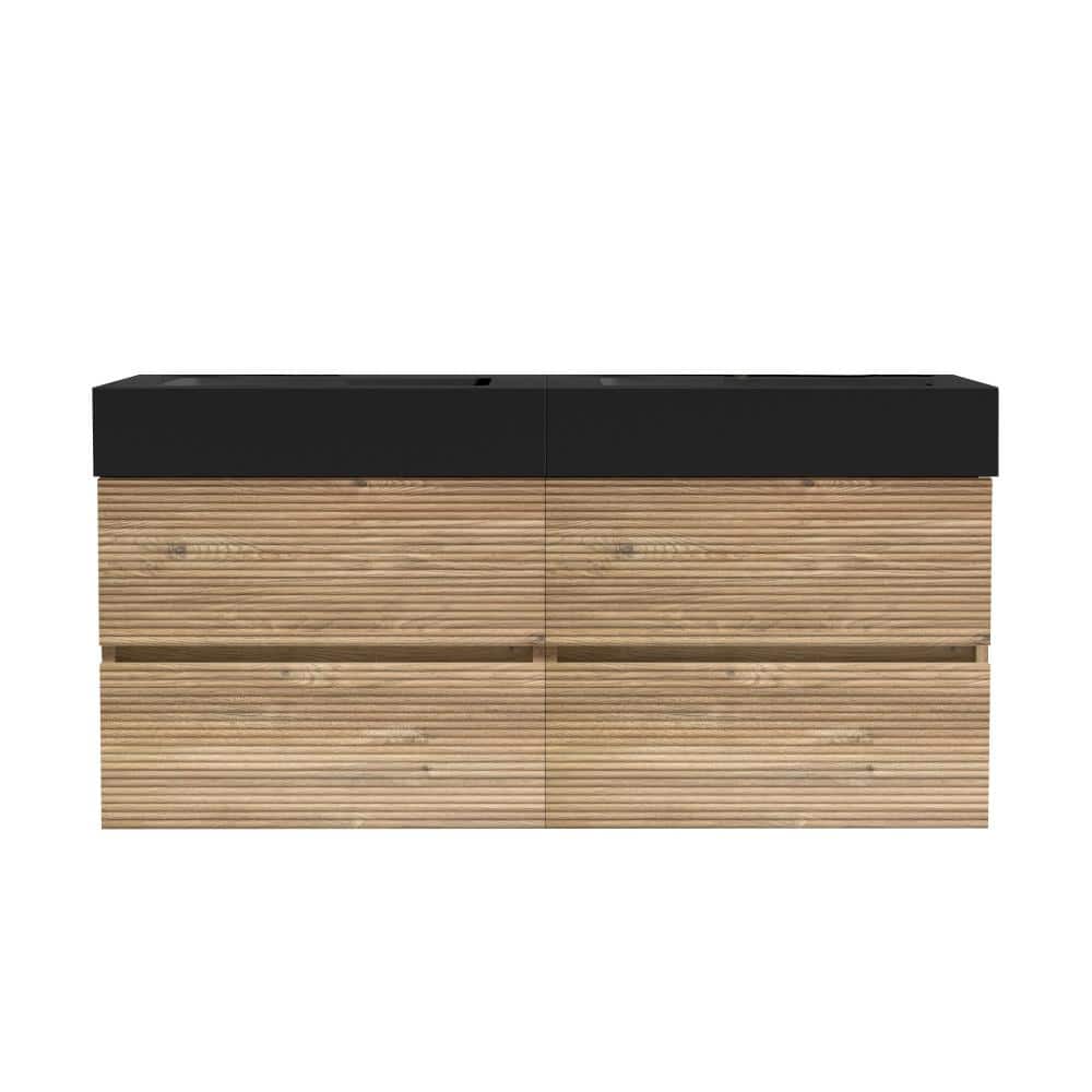 48 in. W Double Sink Wall-Mounted Bath Vanity in Oak with Black Engineered Quartz Composite Top Unassembled price history on PriceWatchPro